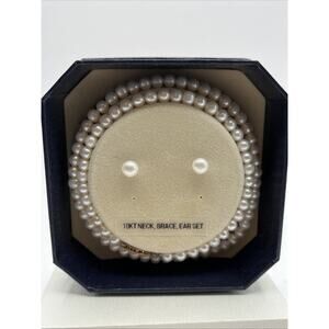 White Potato Pearls Necklace Bracelet Earrings Set 10k Solid Gold Clasps READ